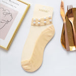 Load image into Gallery viewer, Women Pearl Fishnet Ankle High Socks, 2PCS
