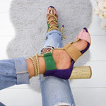 Load image into Gallery viewer, Multi-color Lace-up Heeled Sandals
