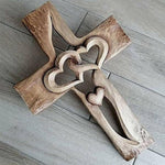 Load image into Gallery viewer, Carved Wooden Cross Intertwined Hearts
