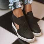 Load image into Gallery viewer, Women's Cut-Out Wedge Sneakers Back Zipper Shoes
