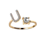 Load image into Gallery viewer, A-Z Letter Gold Color Metal Adjustable Opening Ring
