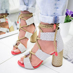Load image into Gallery viewer, Multi-color Lace-up Heeled Sandals
