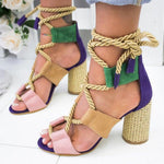 Load image into Gallery viewer, Multi-color Lace-up Heeled Sandals
