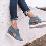 Load image into Gallery viewer, Women's Cut-Out Wedge Sneakers Back Zipper Shoes
