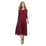 Load image into Gallery viewer, Women's New Mid-sleeve Solid Color Swing Dress

