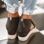 Load image into Gallery viewer, Women's Cut-Out Wedge Sneakers Back Zipper Shoes
