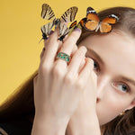 Load image into Gallery viewer, Green Butterfly Inlaid Zircon Ring
