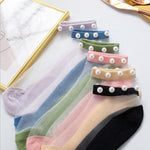 Load image into Gallery viewer, Women Pearl Fishnet Ankle High Socks, 2PCS
