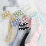Load image into Gallery viewer, Women Pearl Fishnet Ankle High Socks, 2PCS
